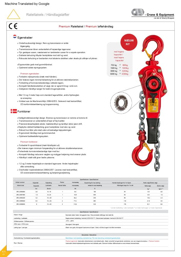 DELTA RED lever hoist 3000kg 3 meter - Image 2